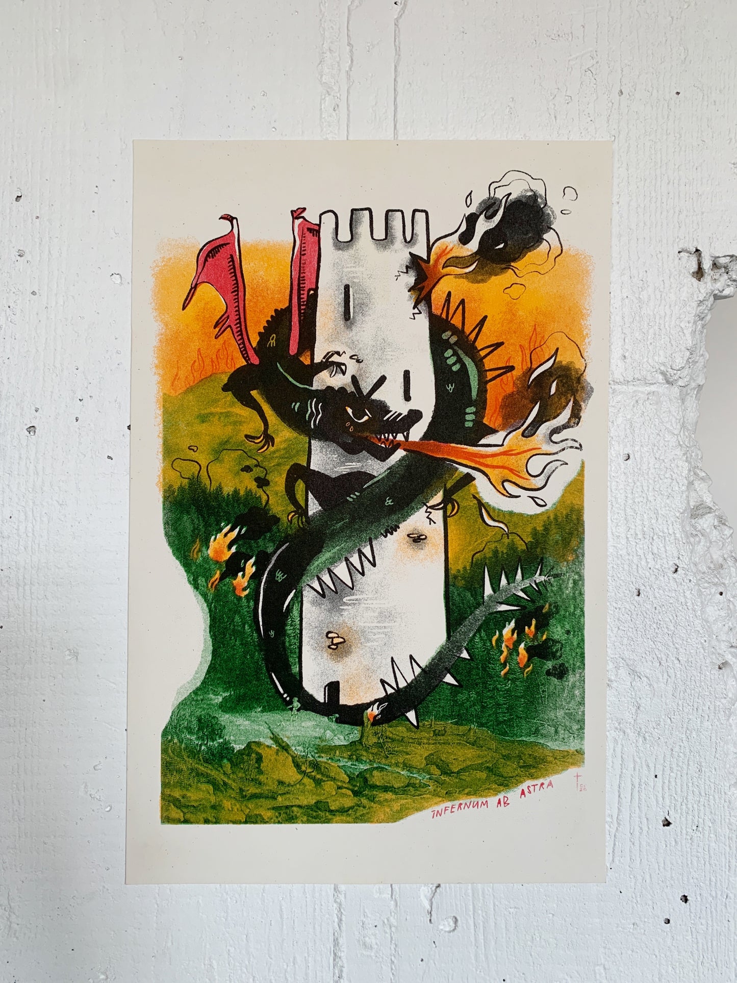 Fearsome Dragon Risograph Print