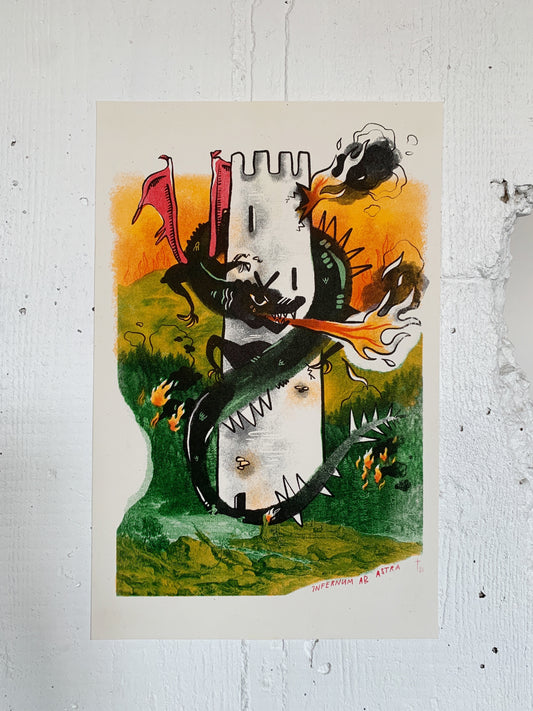 Fearsome Dragon Risograph Print