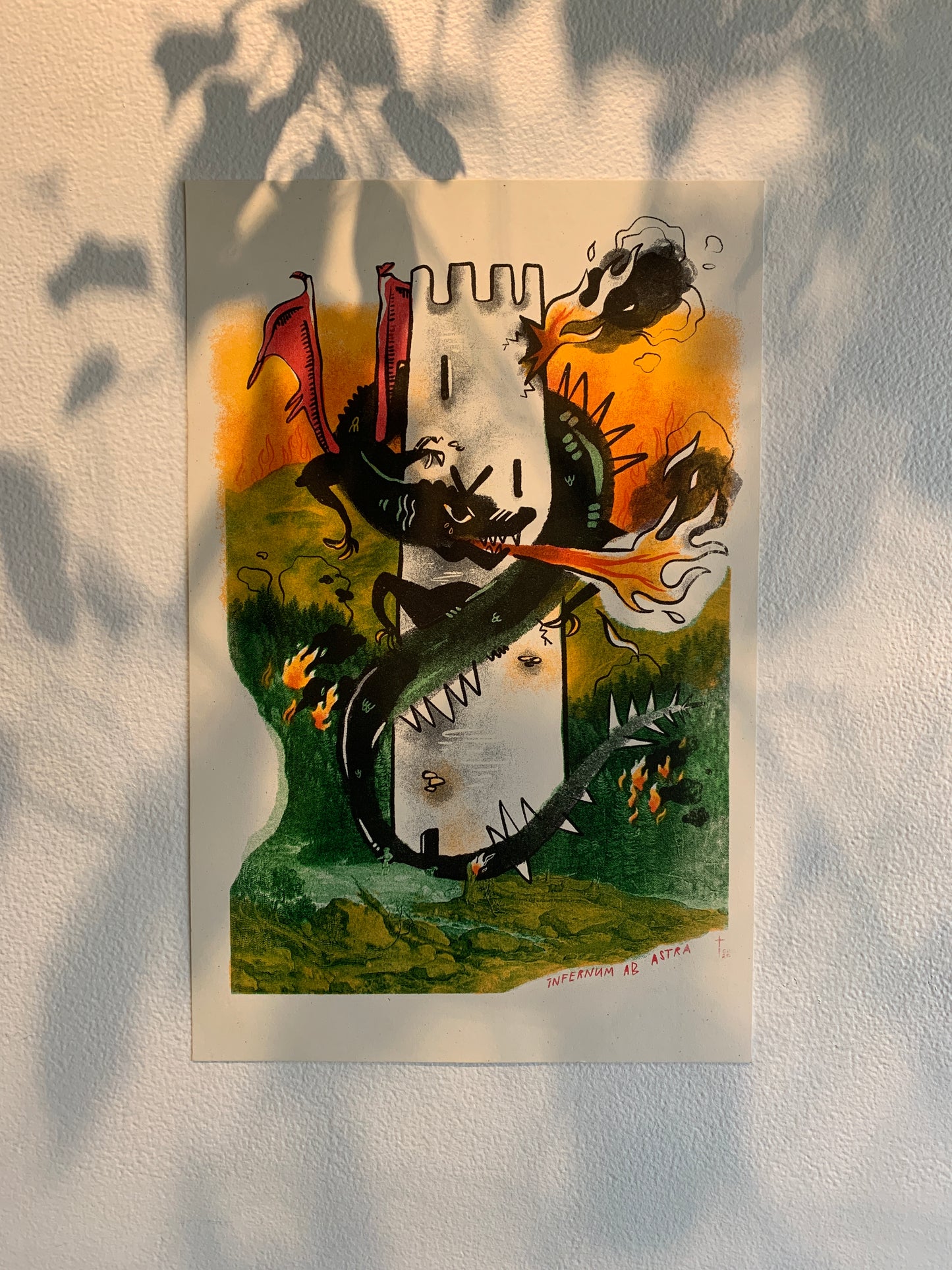 Fearsome Dragon Risograph Print